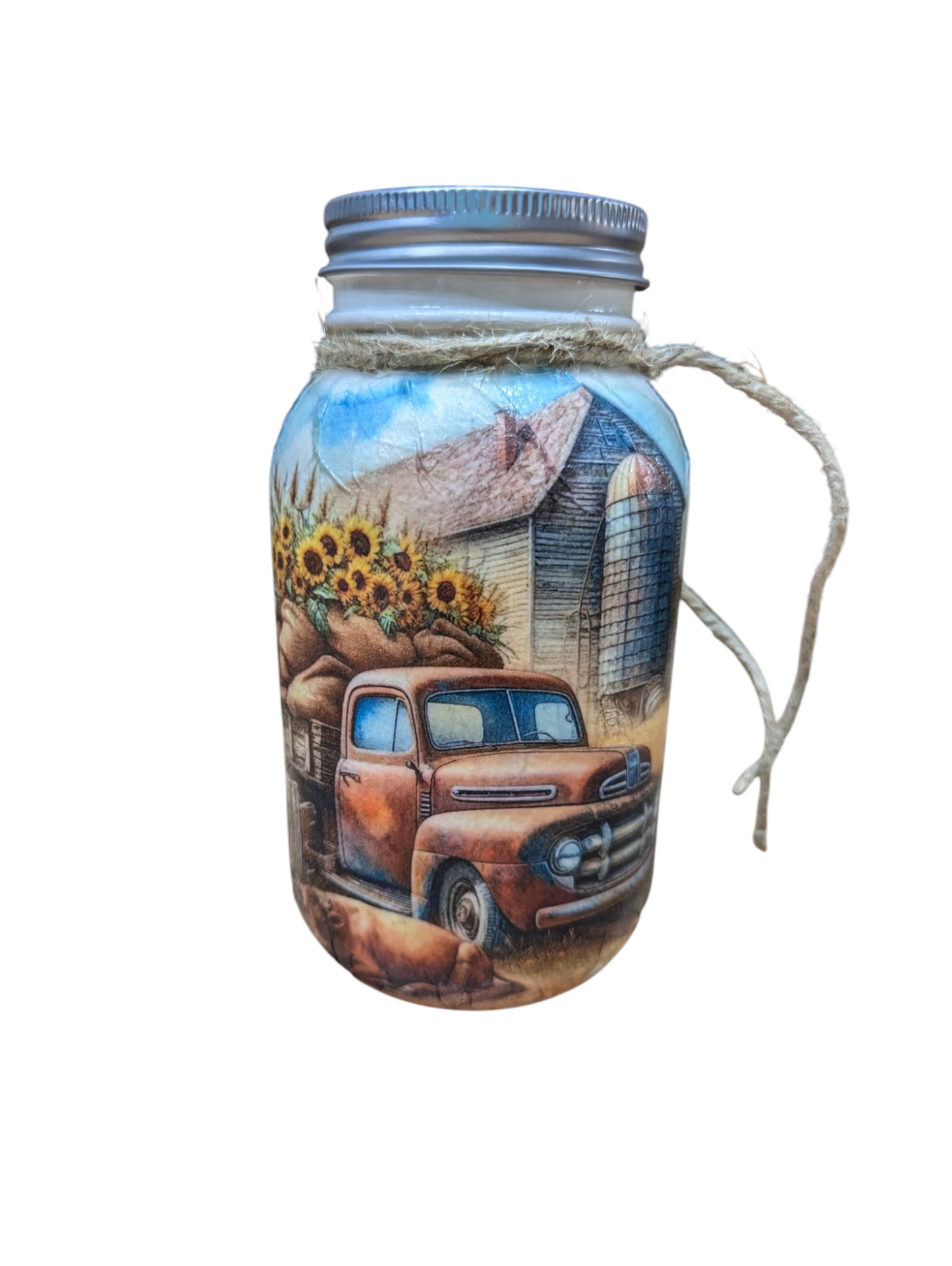 Vintage Sunflower Truck Mason Jar