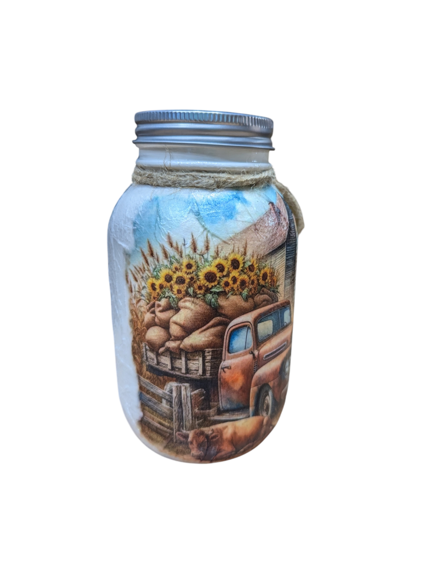 Vintage Sunflower Truck Mason Jar