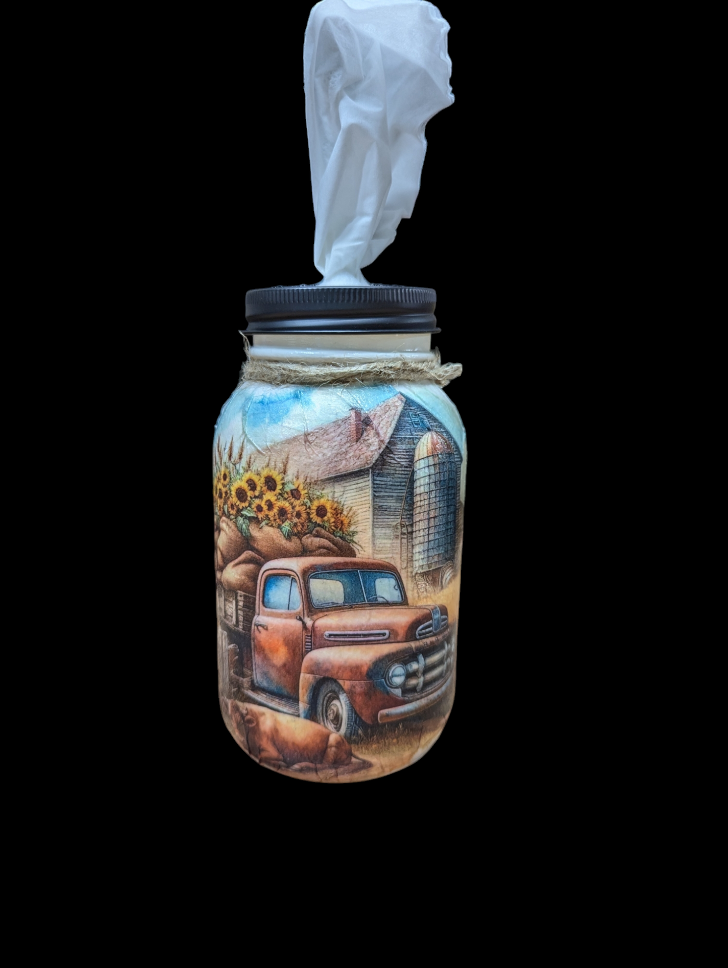 Vintage Sunflower Truck Mason Jar