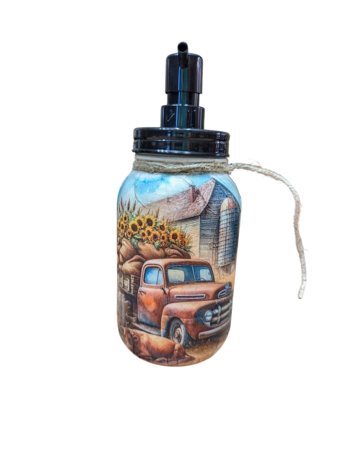 Vintage Sunflower Truck Mason Jar