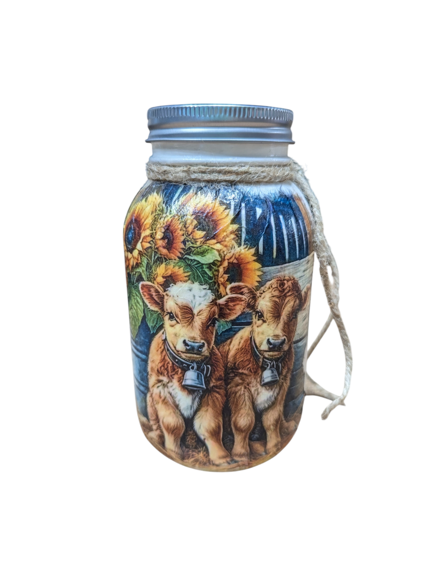 Calves with Sunflowers Mason Jar