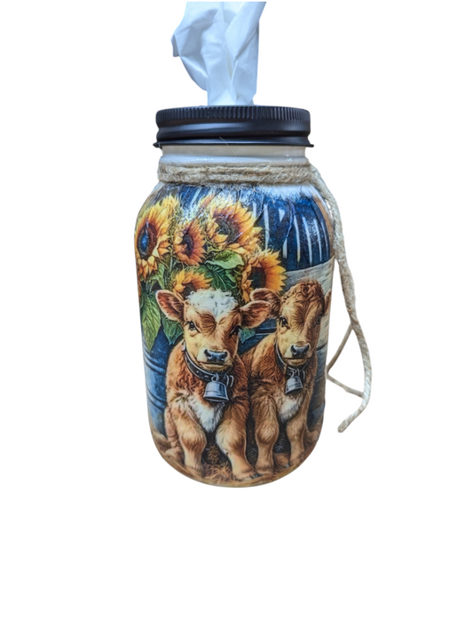 Calves with Sunflowers Mason Jar