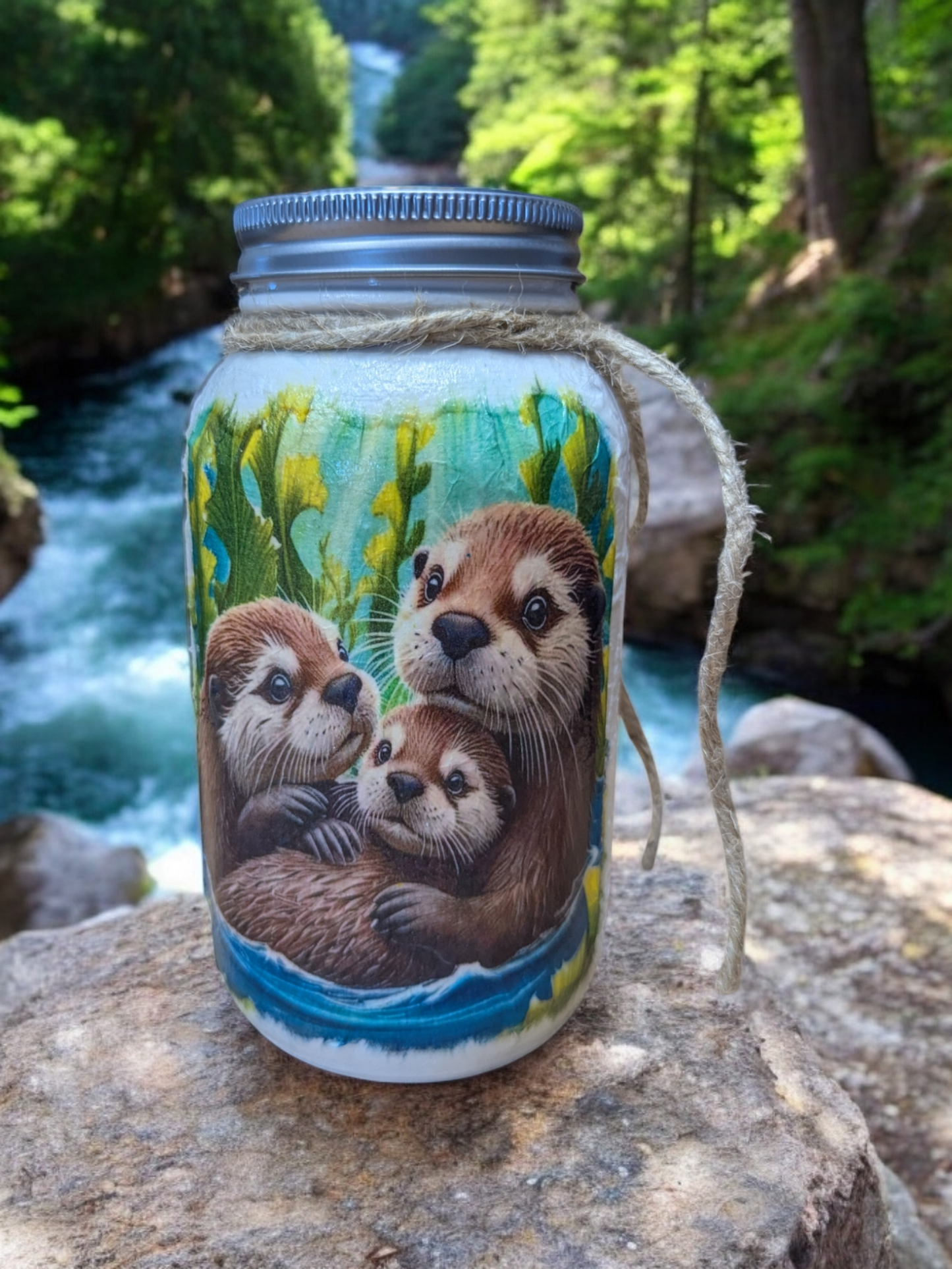 Mama Otter with Babies Mason Jar