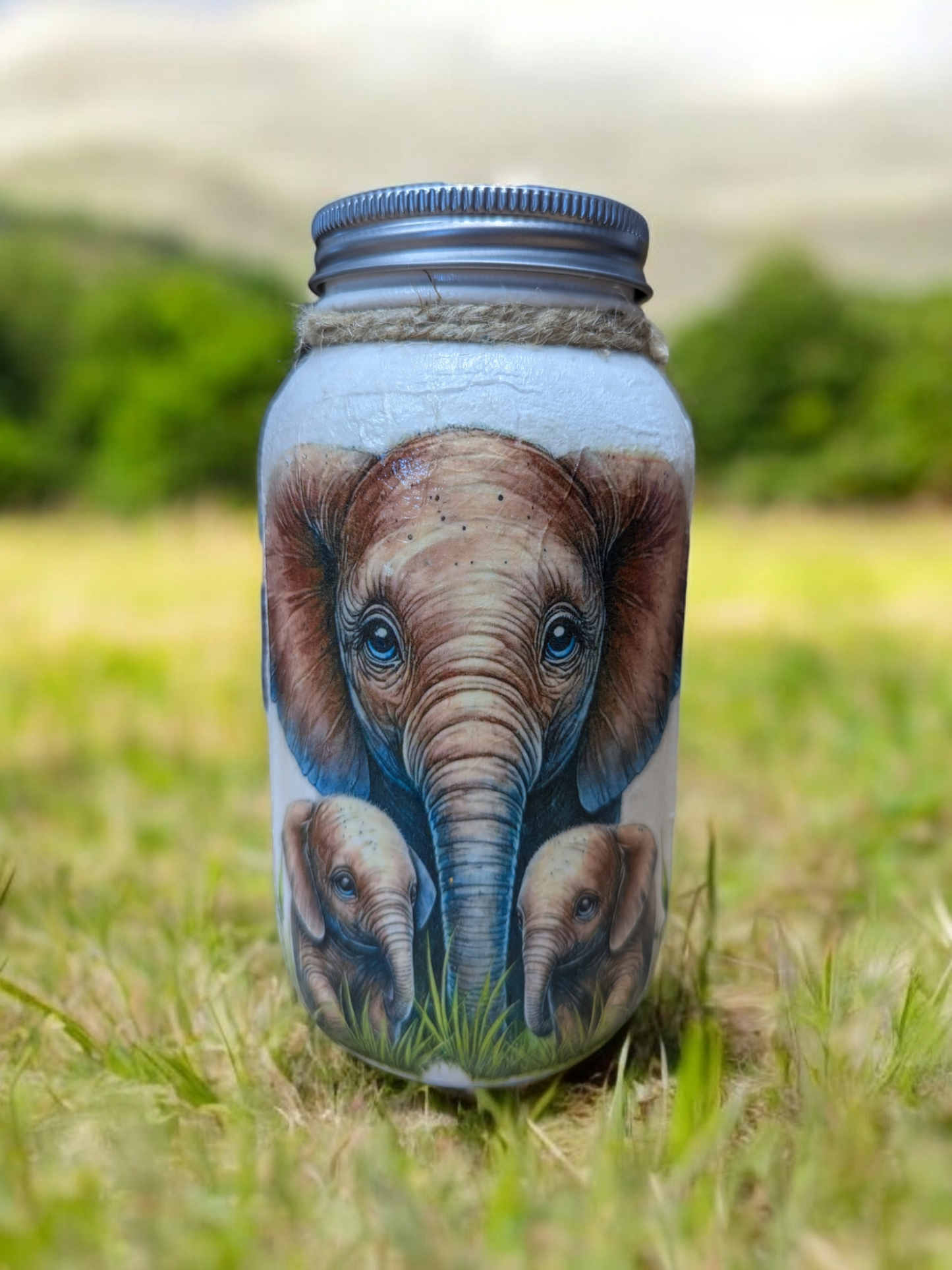 Elephant Mom and Babies Mason Jar