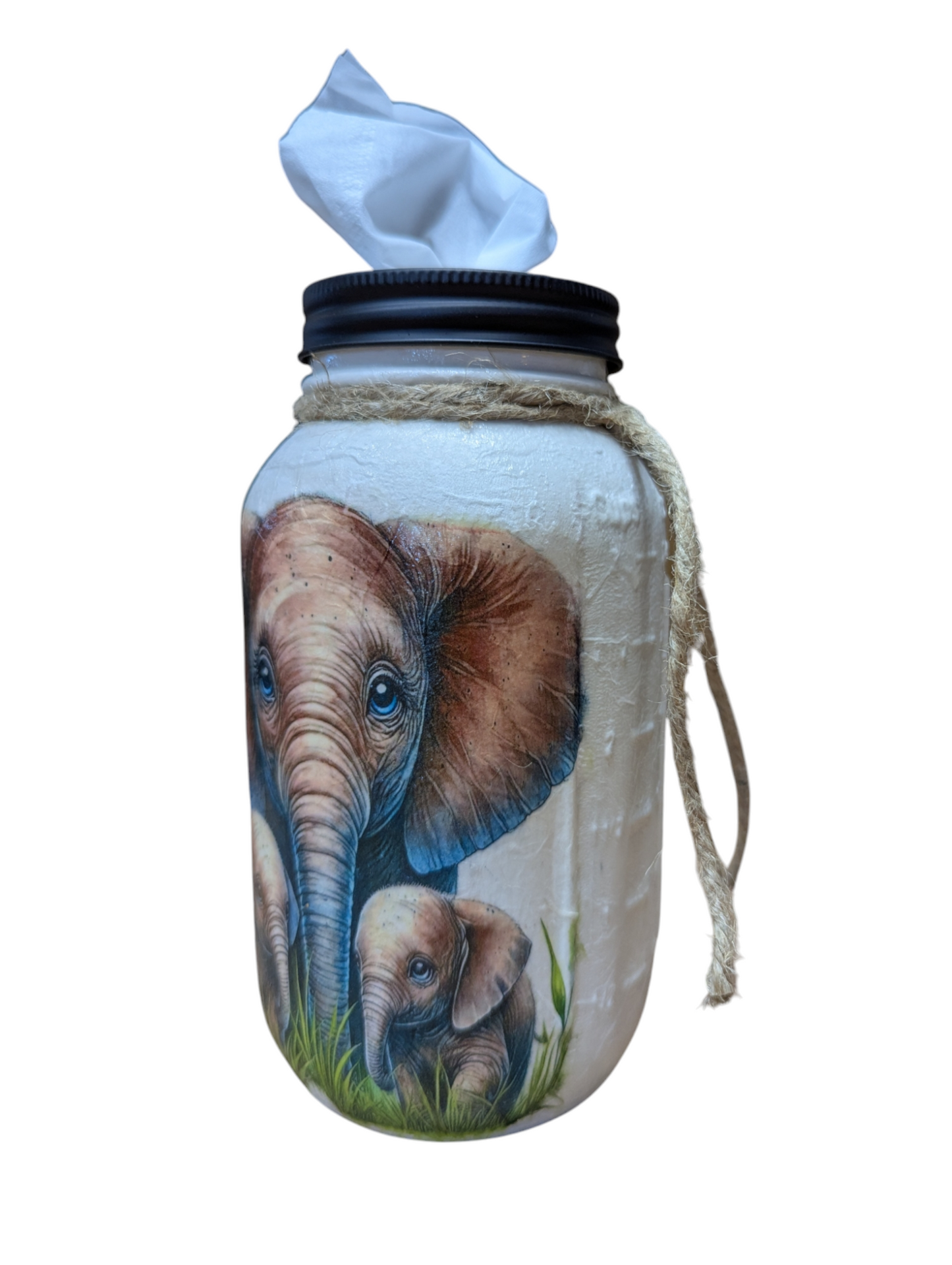 Elephant Mom and Babies Mason Jar