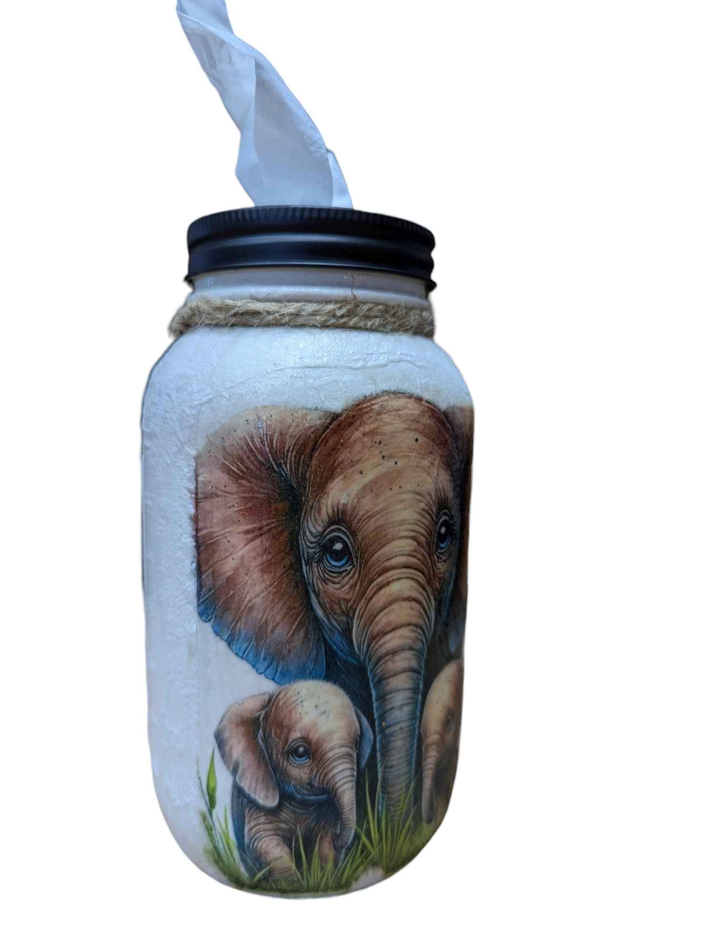 Elephant Mom and Babies Mason Jar