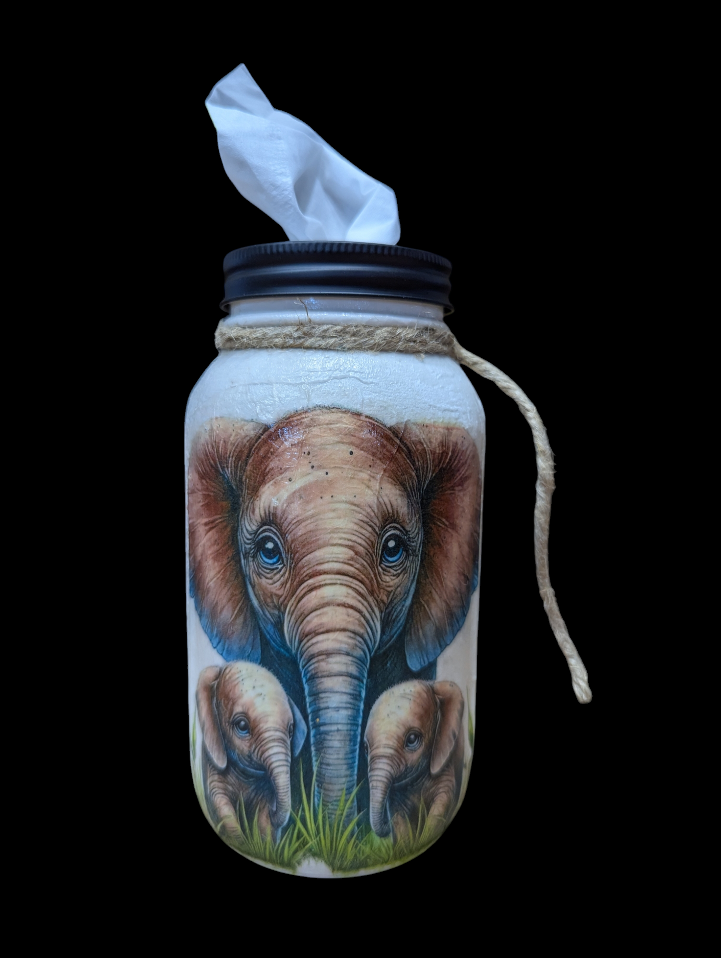 Elephant Mom and Babies Mason Jar