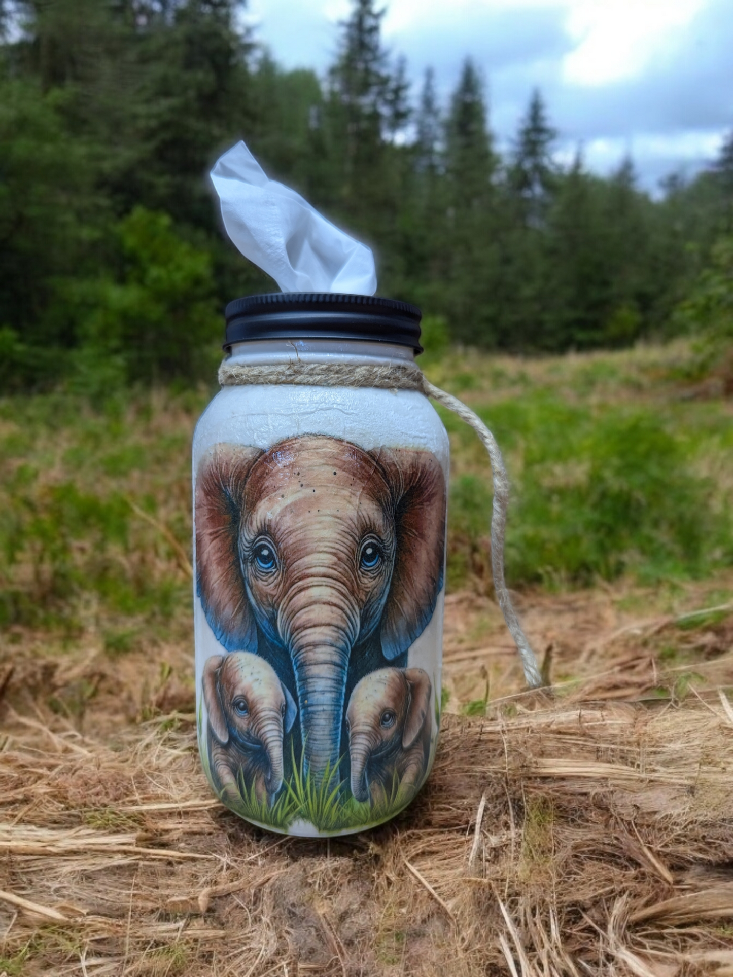 Elephant Mom and Babies Mason Jar