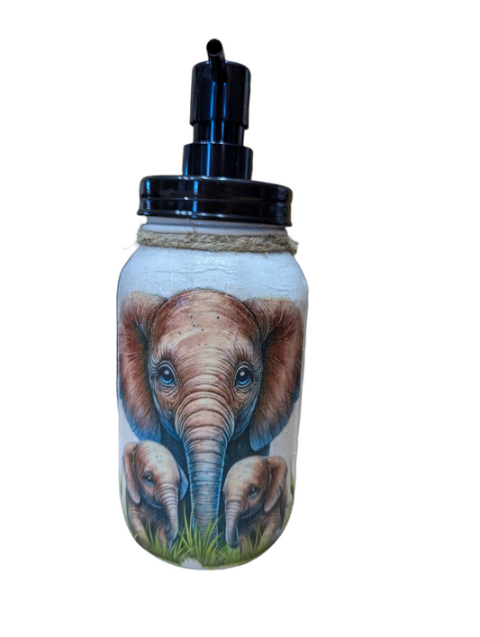 Elephant Mom and Babies Mason Jar