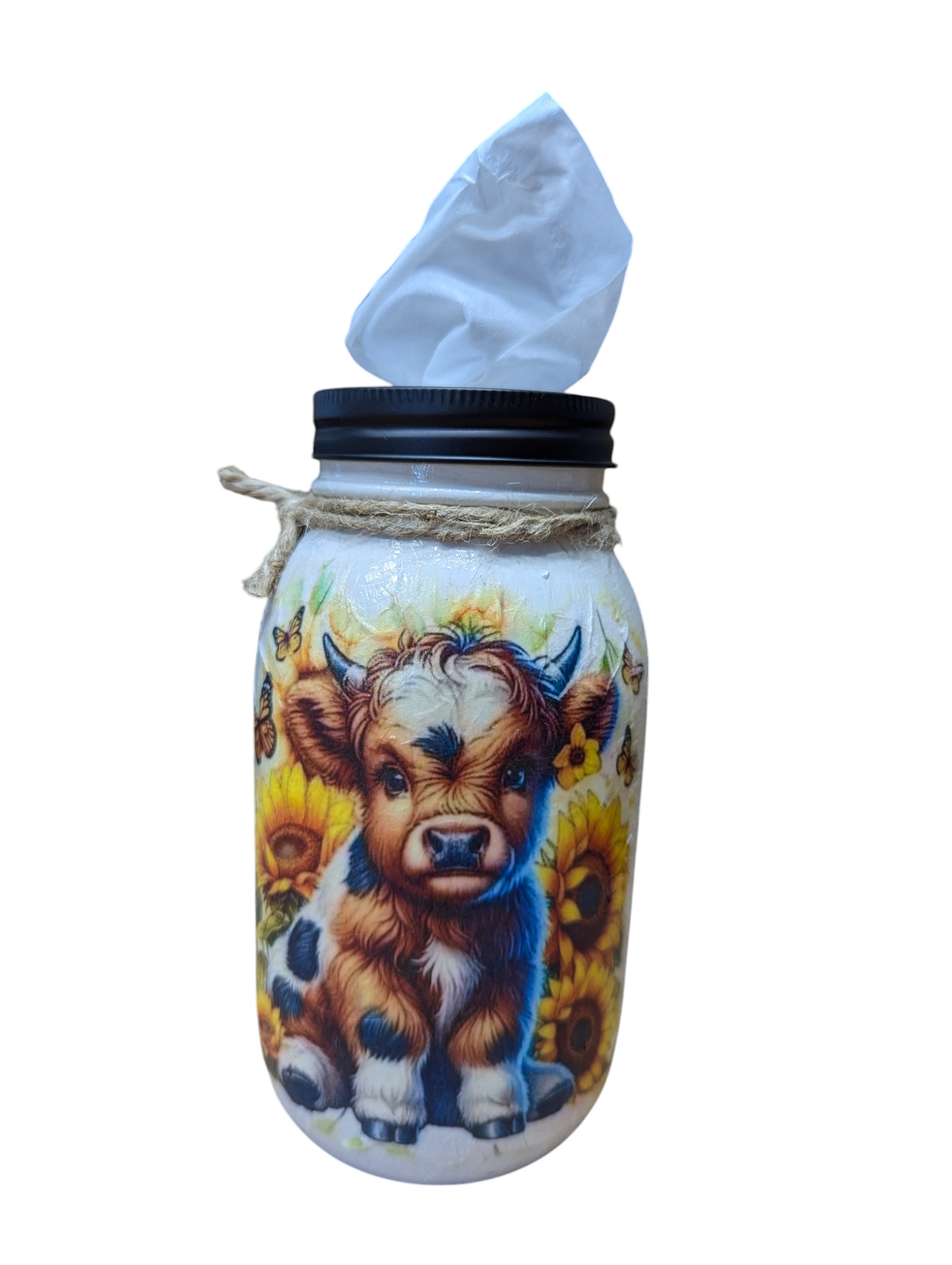 Baby Highland Cow with Sunflowers Mason jar