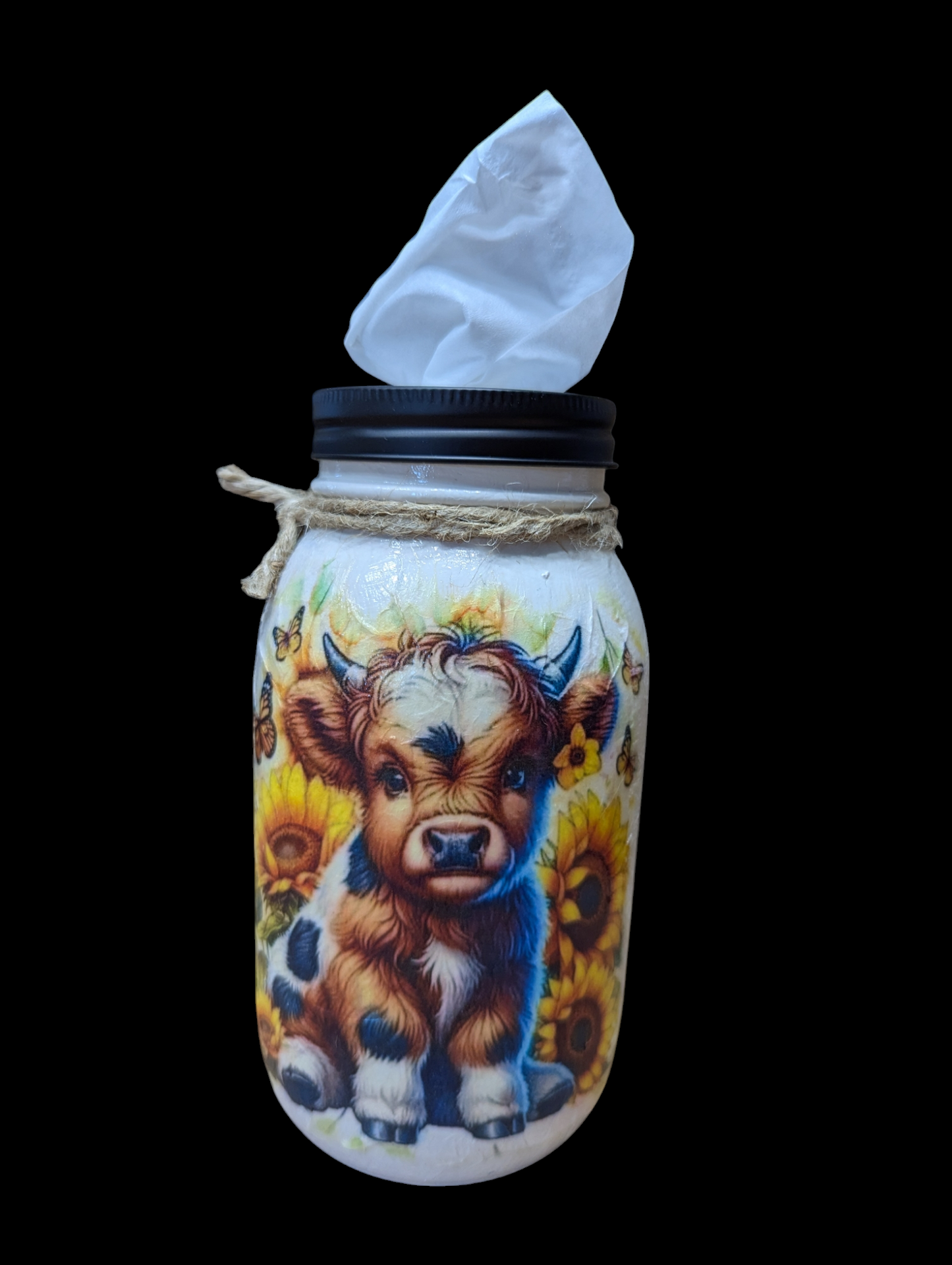 Baby Highland Cow with Sunflowers Mason jar