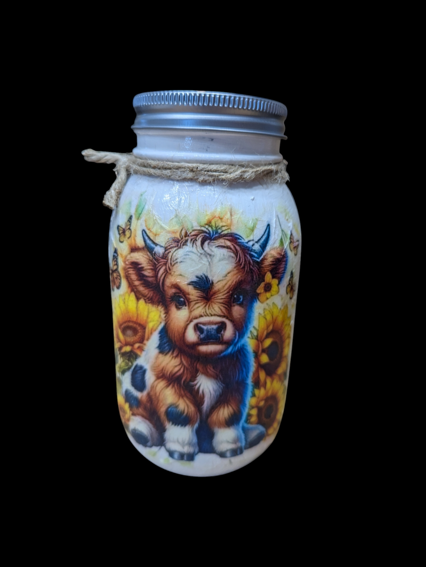 Baby Highland Cow with Sunflowers Mason jar