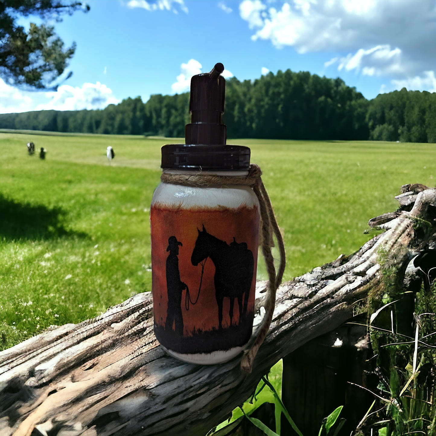 Cowboy at Sunset Mason Jar