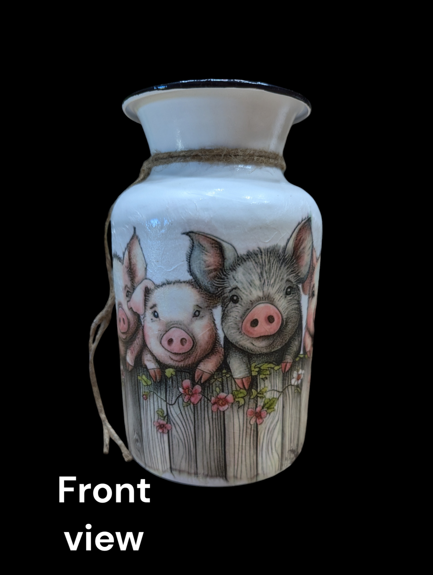 Pigs on a Fence Milk Jug Vase