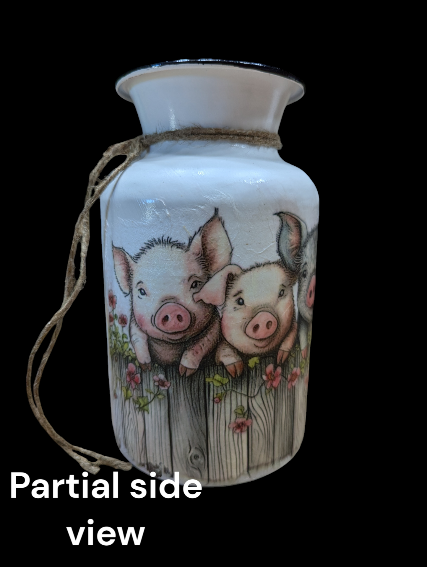 Pigs on a Fence Milk Jug Vase