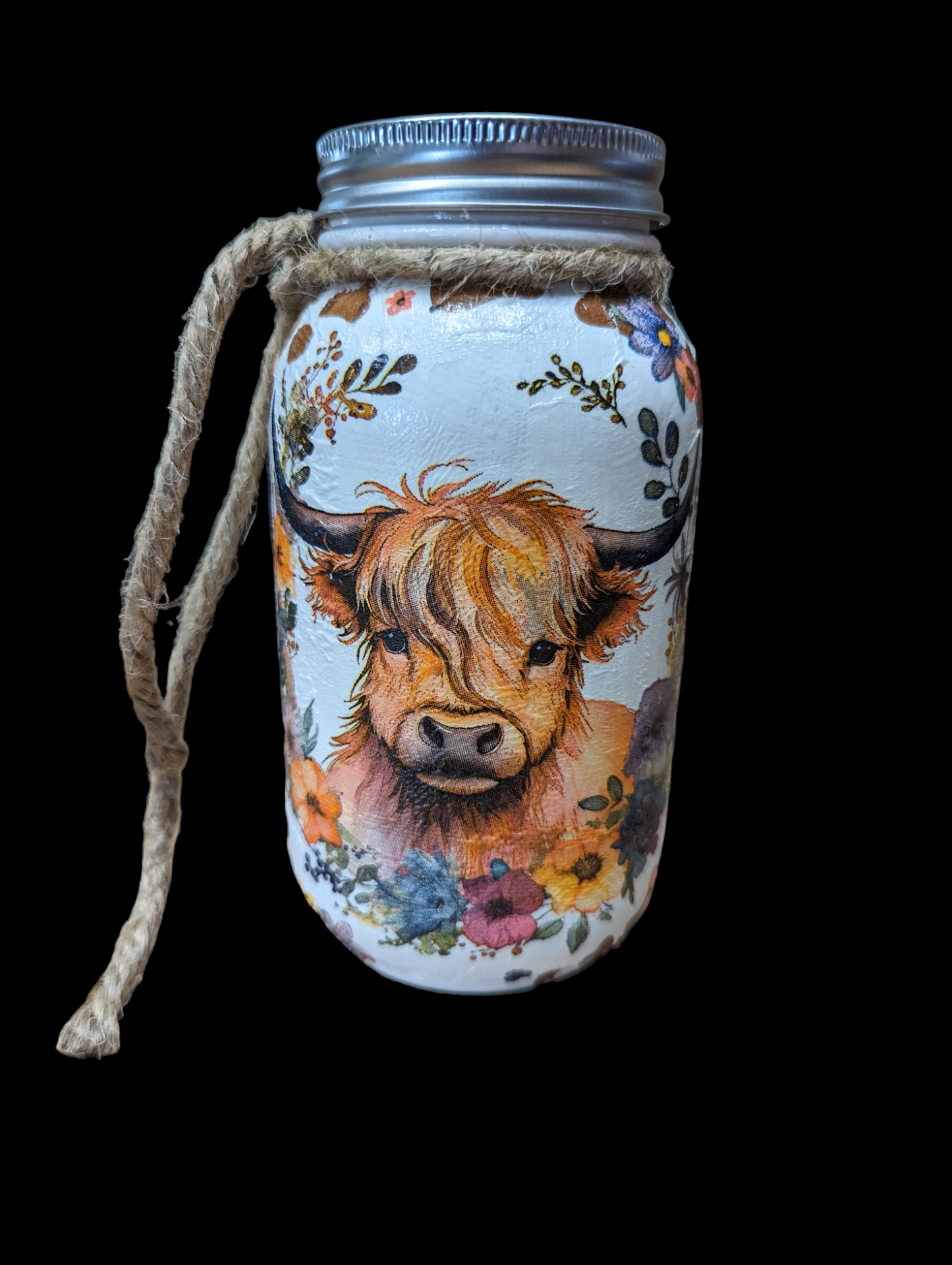 Highland Cow Mason Jar with Lid Choice (soap pump, tissue dispenser coin bank, vase,or light)