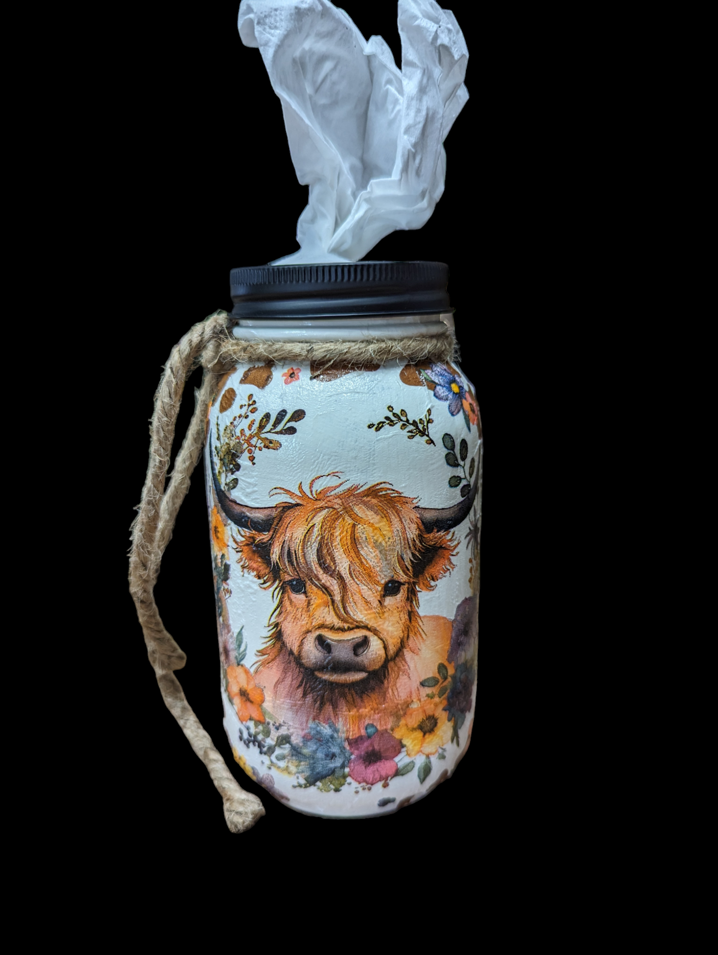 Highland Cow Mason Jar with Lid Choice (soap pump, tissue dispenser coin bank, vase,or light)