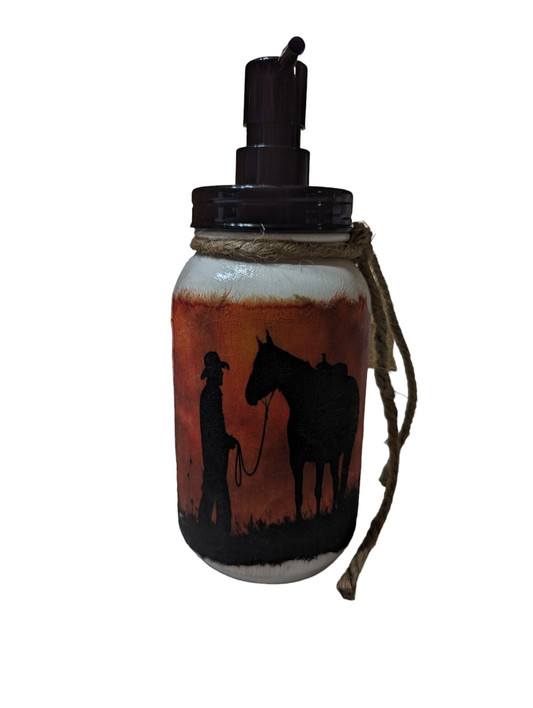 Cowboy at Sunset Mason Jar