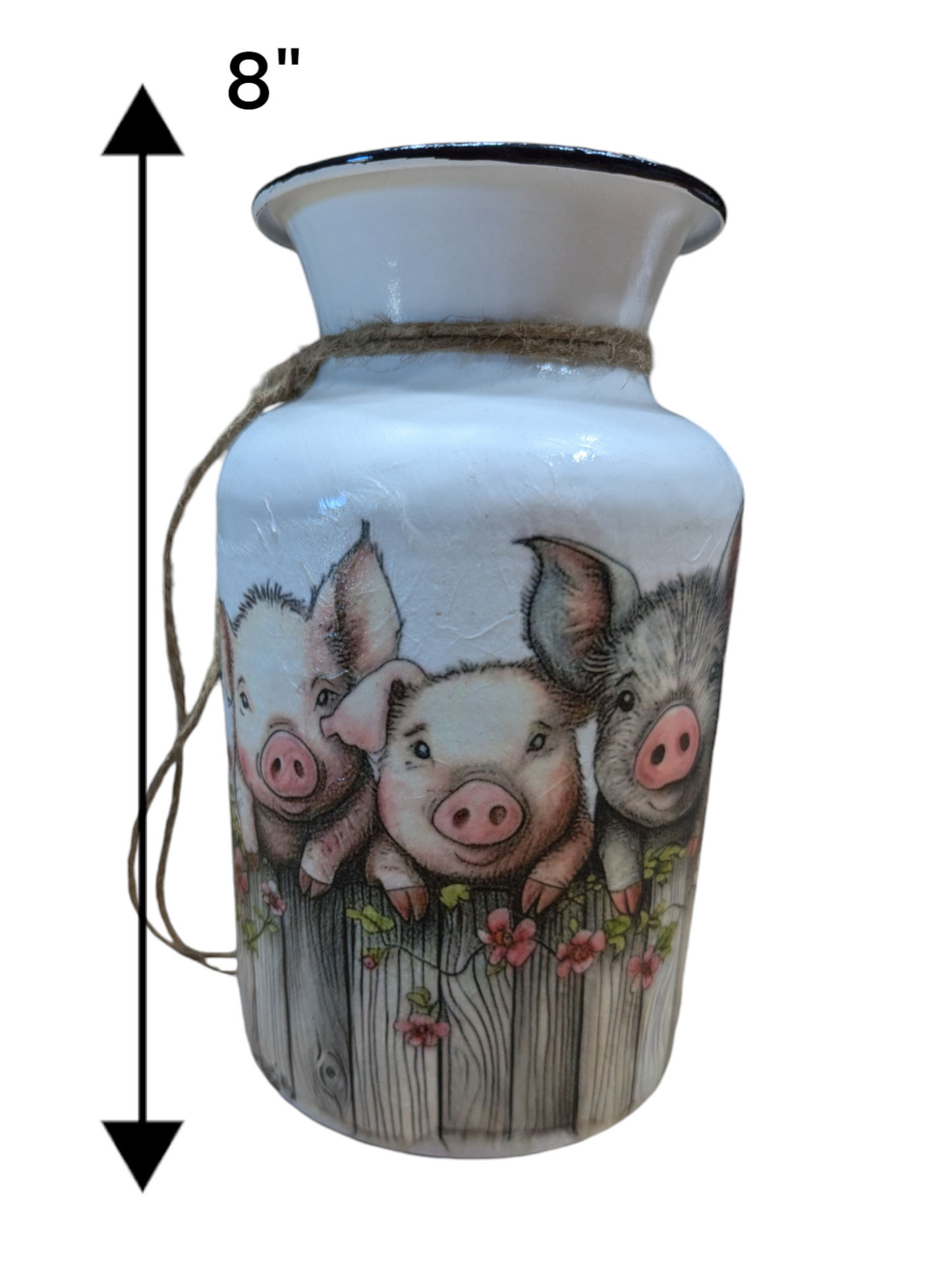 Pigs on a Fence Milk Jug Vase