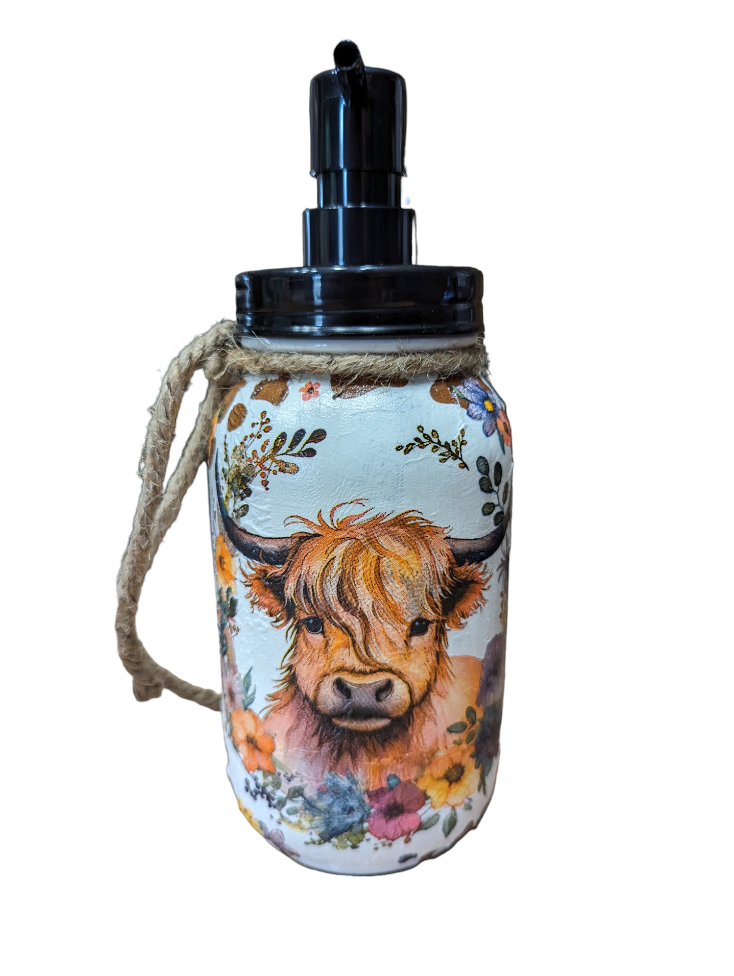 Highland Cow Mason Jar with Lid Choice (soap pump, tissue dispenser coin bank, vase,or light)