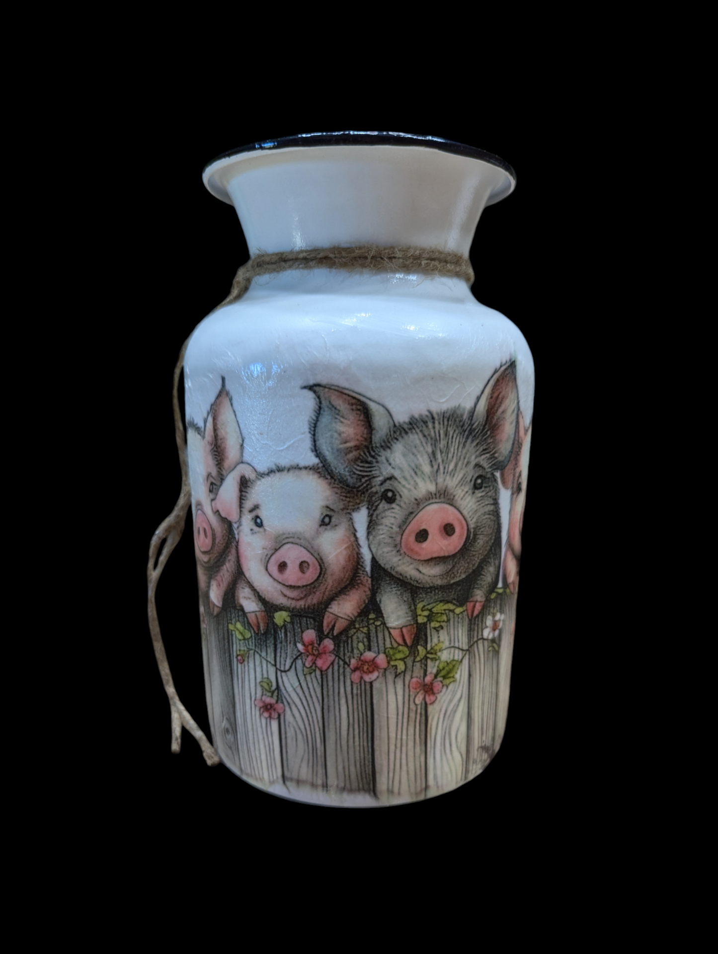 Pigs on a Fence Milk Jug Vase