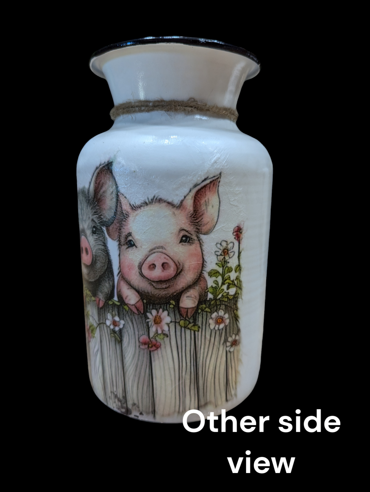 Pigs on a Fence Milk Jug Vase