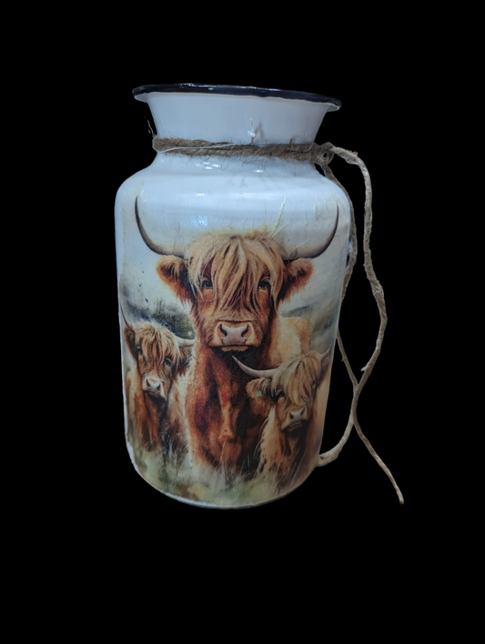 Highland Cow Mom and Babies Milk Jug Vase