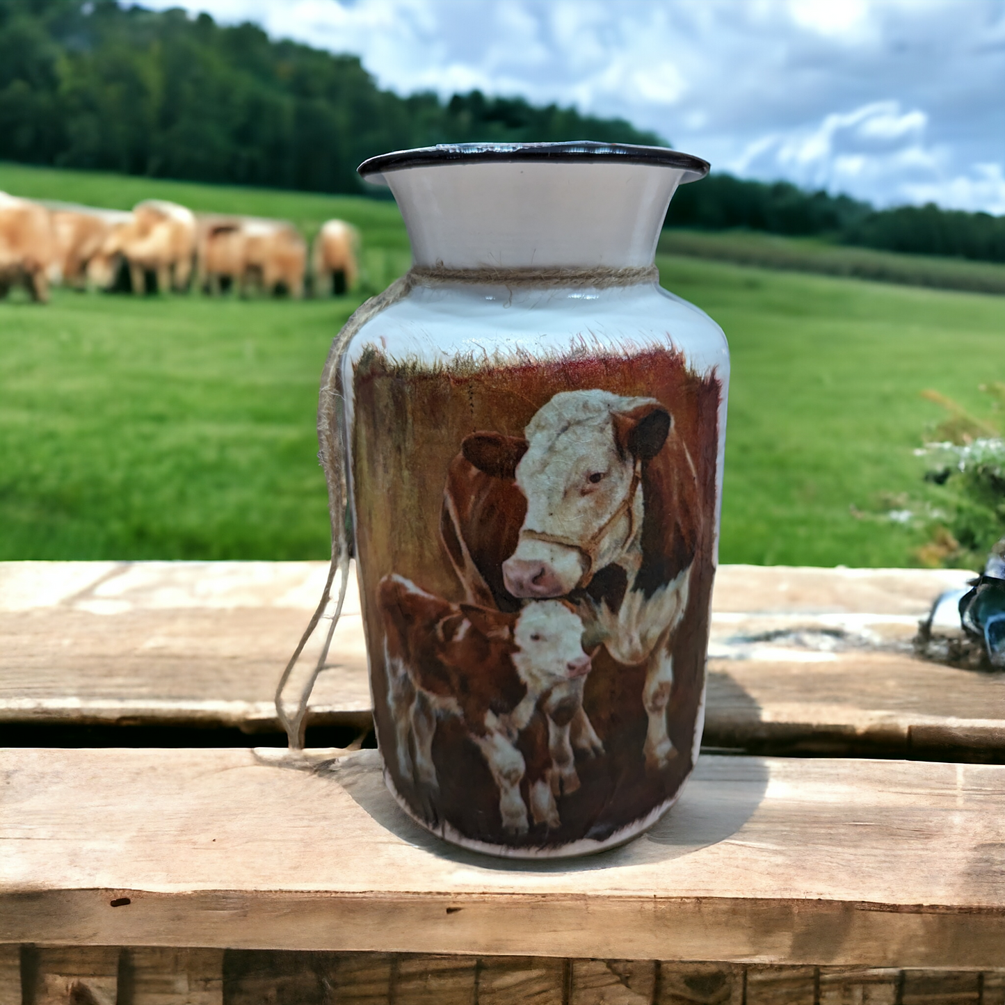 Hereford Cow and Calf Milk Jug Vase